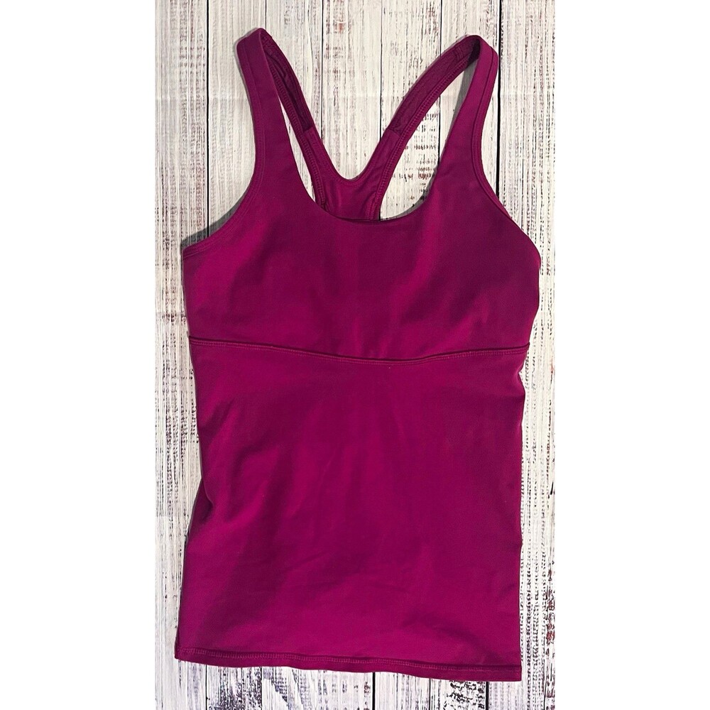 Lululemon Magenta Berry Built In Bra Tank Scoop Neck Cutout Mesh Back Size 6